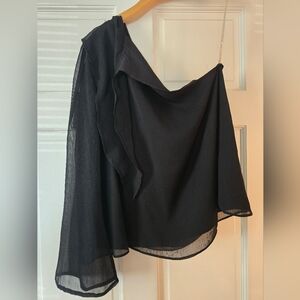 Tularosa Black One Shoulder Chiffon Ruffle Top